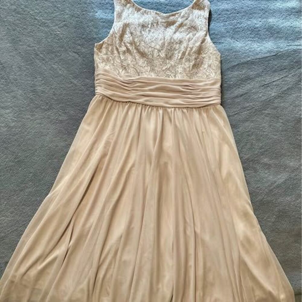 JH Evening Champagne  Chiffon and Delicate Lace Sleeveless Formal Dress